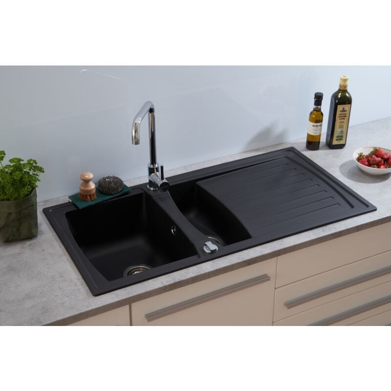 foto del prodotto lavello da cucina lavello da incasso granito mineralite 100 x 50 nero respecta boston