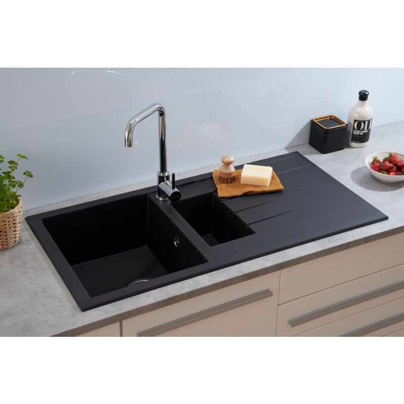 foto del prodotto lavello da cucina lavello da incasso granito mineralite 100x50 nero respekta houston