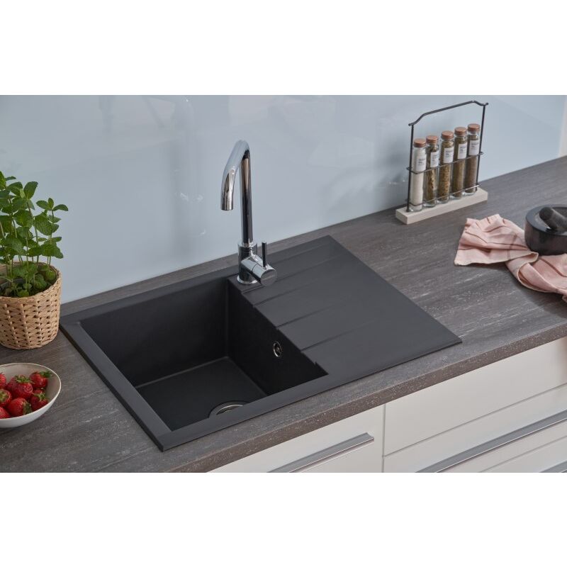 foto del prodotto lavello da cucina lavello da incasso granito mineralite 62 x 50 nero respekta houston