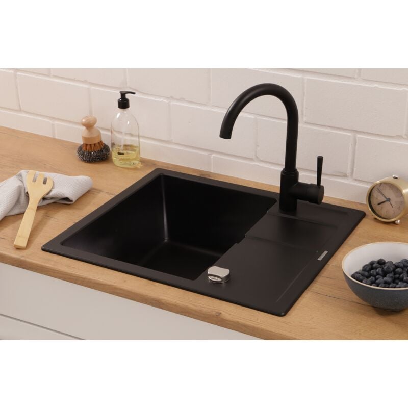 foto del prodotto lavello da cucina lavello da incasso in granito lavello 58x50 nero respecta nashville
