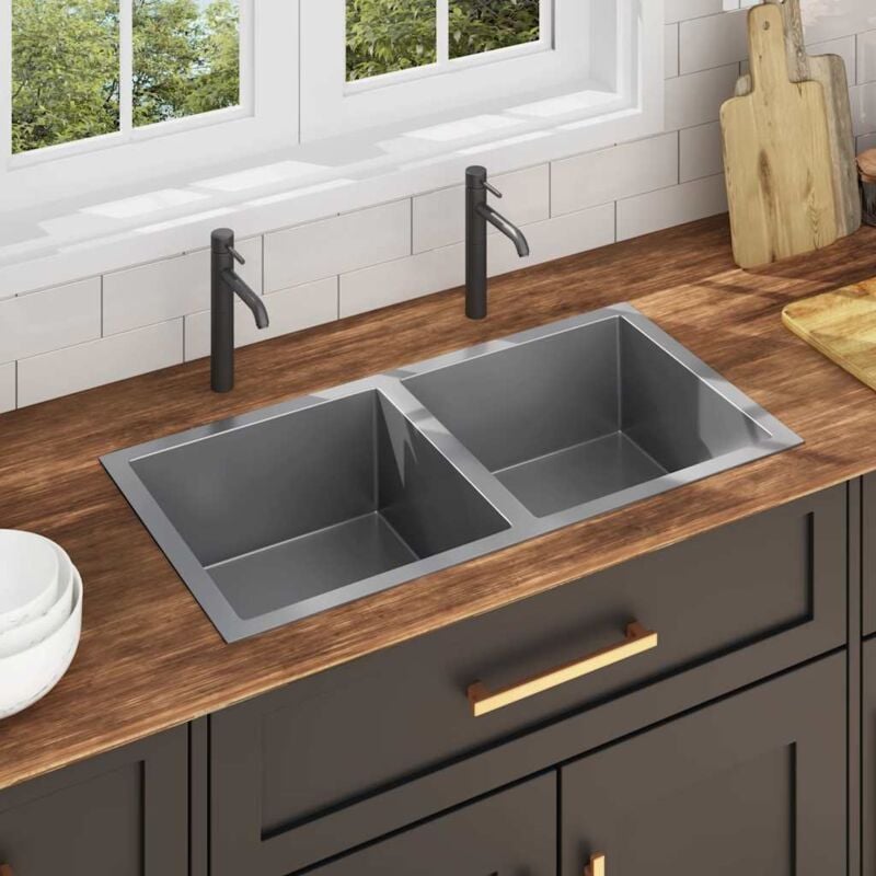 foto del prodotto lavello da cucina lavorato a mano in acciaio inox vidaxl