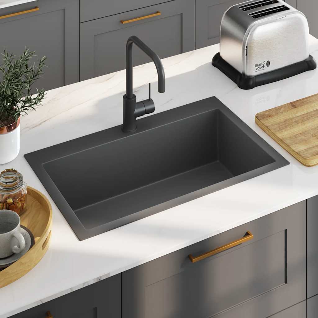 foto del prodotto lavello da cucina lavorato a mano nero acciaio inox vidaxl 657294