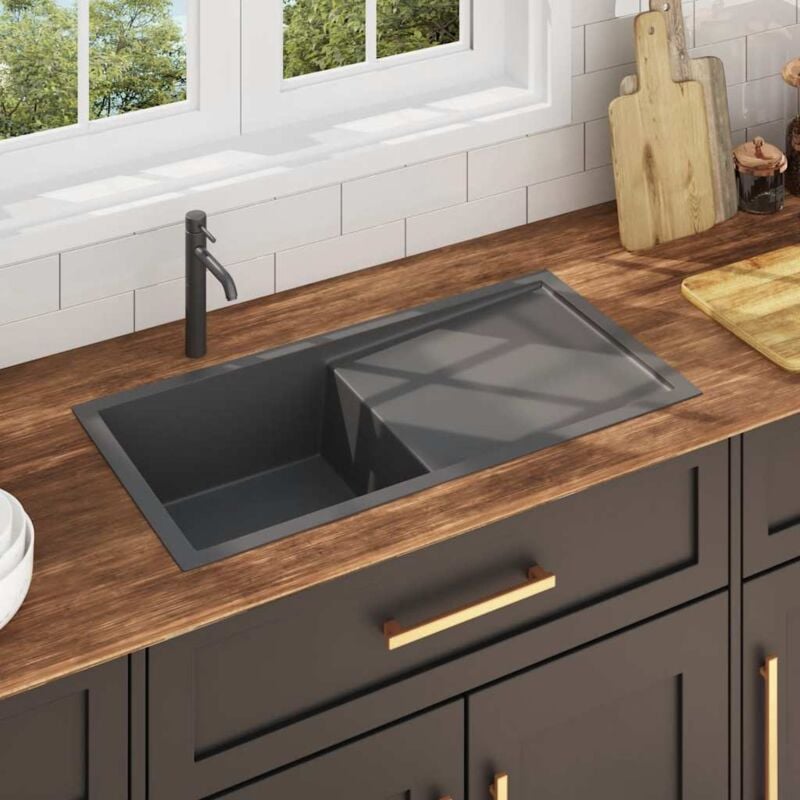 foto del prodotto lavello da cucina lavorato a mano nero in acciaio inox vidaxl