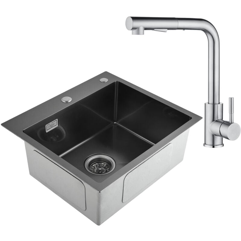 foto del prodotto lavello da cucina nero 50 x 45 x 18,5 cm rubinetto da cucina estraibile in acciaio inox cecipa