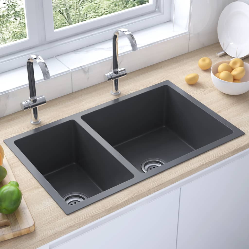 foto del prodotto lavello da cucina nero in acciaio inossidabile cod mxl 43417