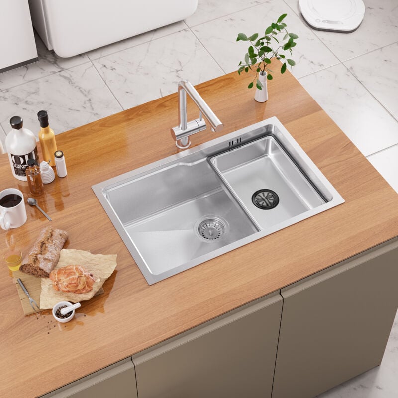 foto del prodotto lavello da cucina single bowl 68 43 21cm silver sottotop con scolapiatti e vasca auralum max