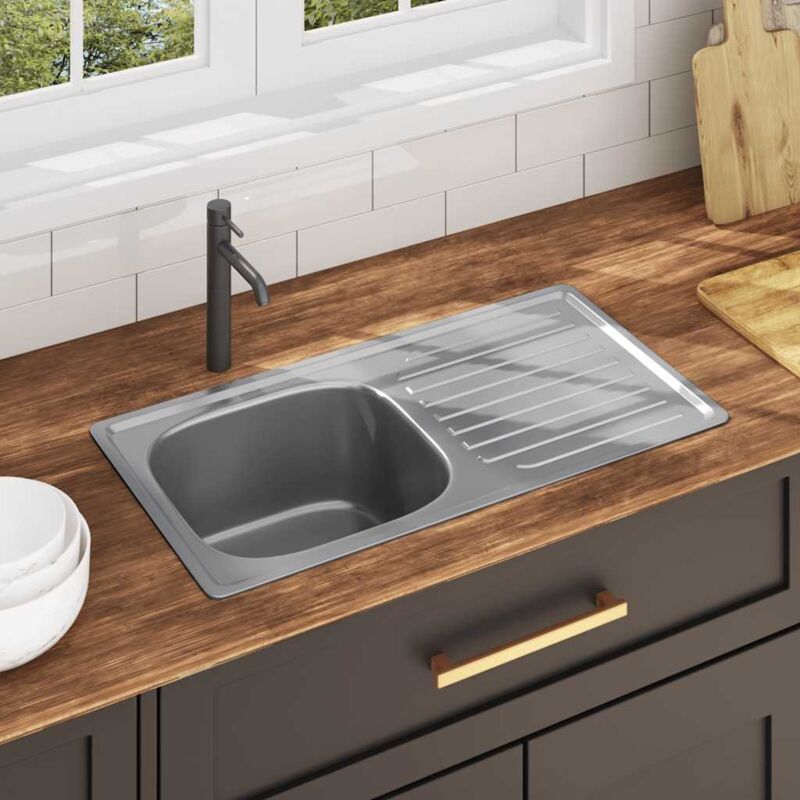 foto del prodotto lavello da cucina una vasca ,design moderno con filtro e sifone in acciaio inox itd28499