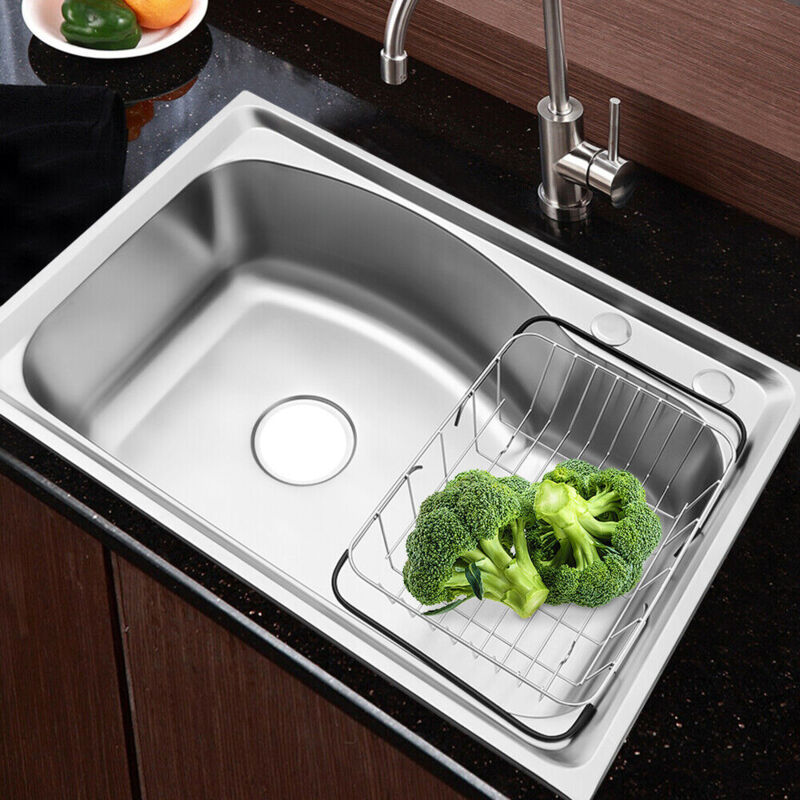 foto del prodotto lavello da incasso in acciaio inox, lavello da cucina, con cestello, accessori di scarico, da incasso, 65 x 44 x 22 cm