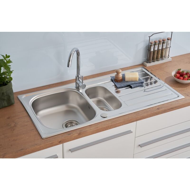 foto del prodotto lavello da incasso in acciaio inox, lavello da cucina, lavello 100 x 50 cm respekta dallas