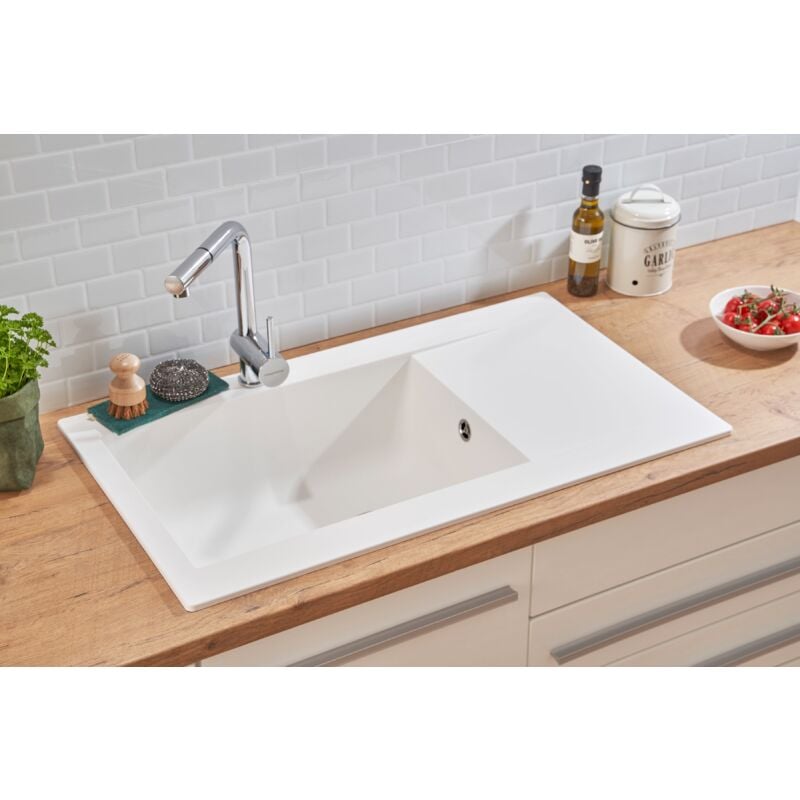 foto del prodotto lavello da incasso lavello cucina granito mineralite 86 x 50 bianco respecta denver