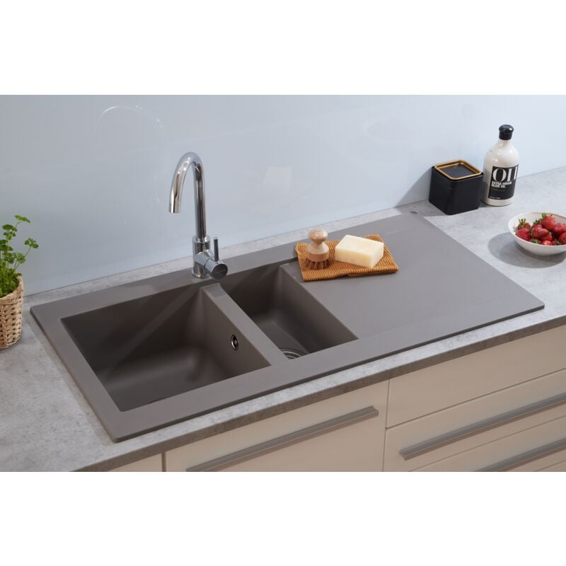 foto del prodotto lavello da incasso lavello da cucina in granito mineralite 100 x 50 grigio respekta denver