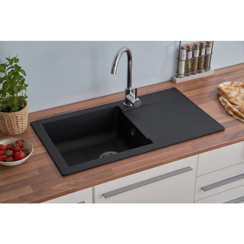 foto del prodotto lavello da incasso lavello da cucina in granito mineralite 78 x 44 nero respekta denver