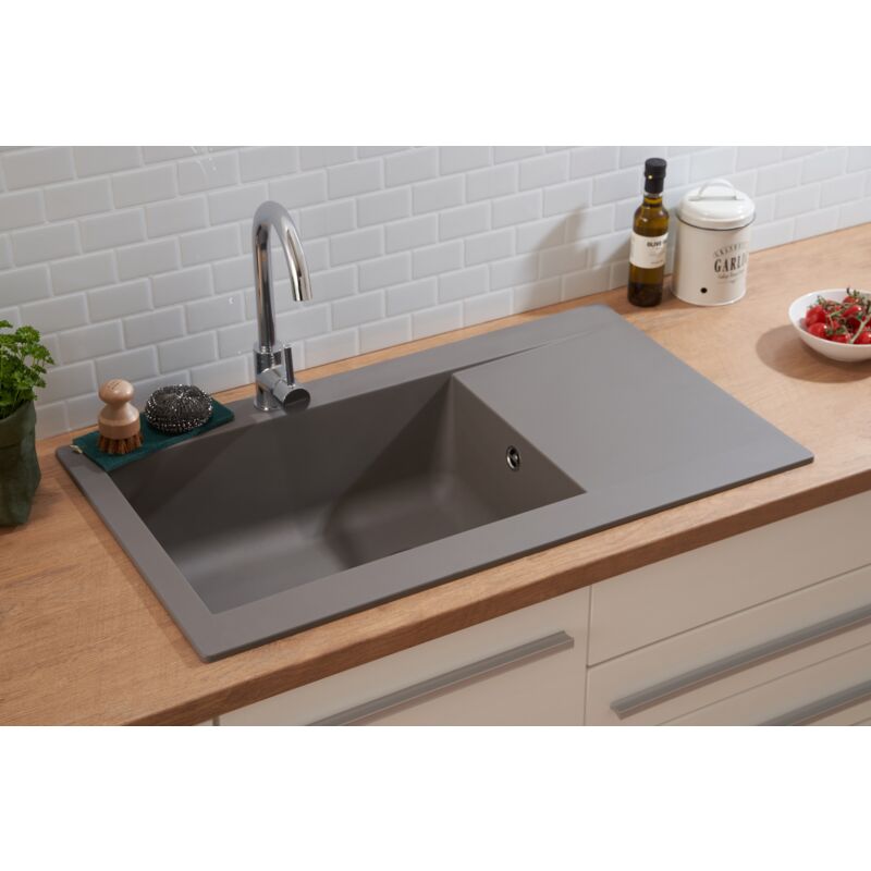 foto del prodotto lavello da incasso lavello da cucina in granito mineralite 86 x 50 grigio respekta denver