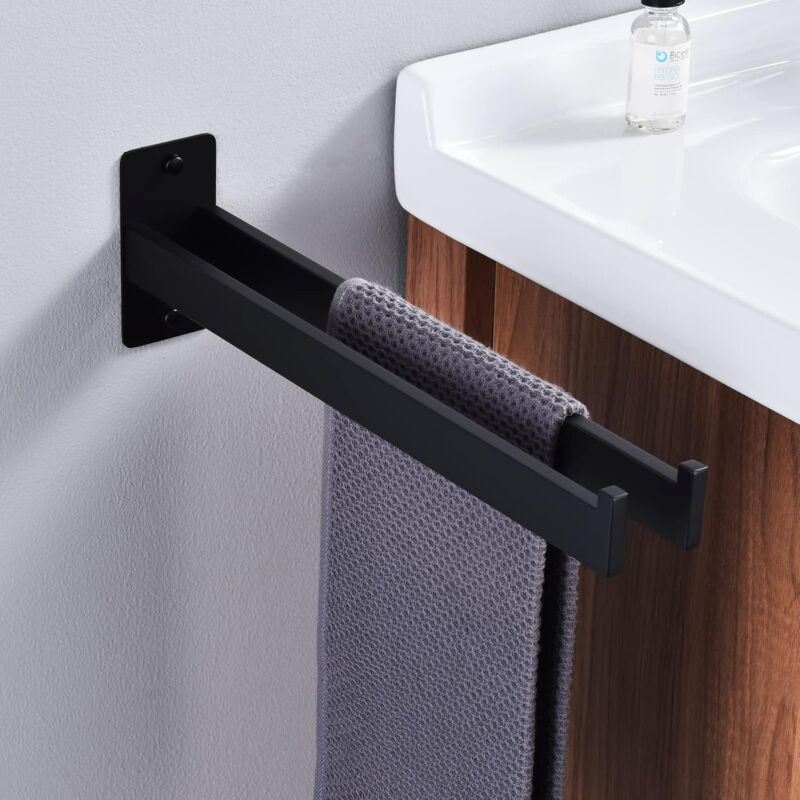 foto del prodotto lavello da parete quadrato in acciaio inox con doppio braccio per bagno e cucina, nero opaco, 39 cm