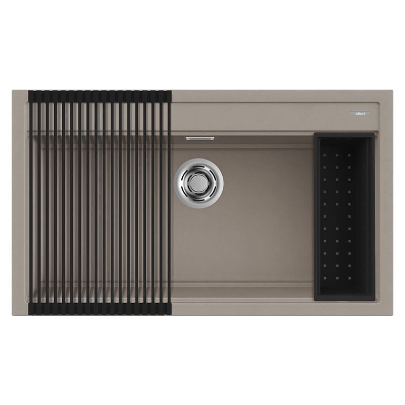 foto del prodotto lavello elleci incasso 1 vasca 86x51 best 360 bundle granitek grigio tortora lgb36043k2