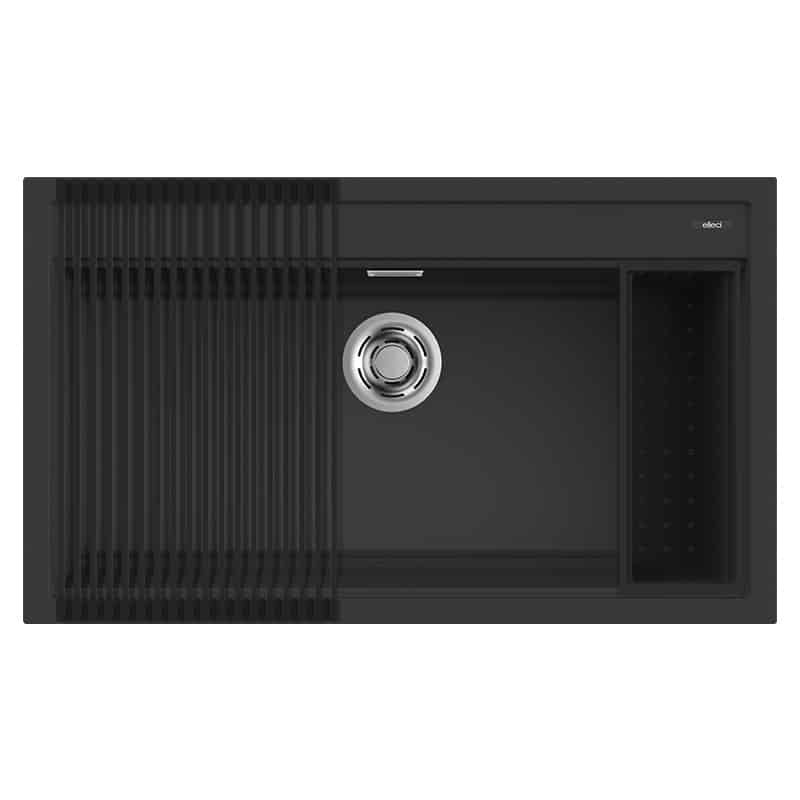 foto del prodotto lavello elleci incasso 1 vasca 86x51 best 360 bundle granitek nero lgb36040k2