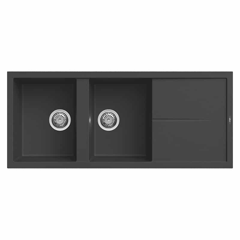foto del prodotto lavello elleci incasso 2 vasche 116x50 unico 500 granitek nero lgu50040