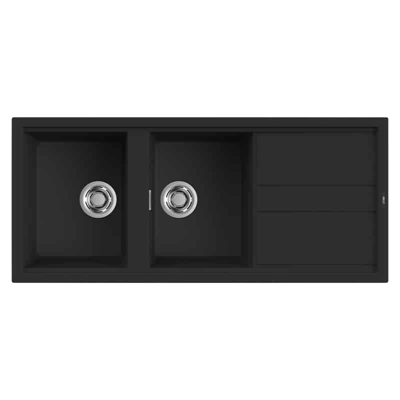 foto del prodotto lavello elleci incasso 2 vasche 116x51 best 500 keratek plus nero black assoluto lkb50086