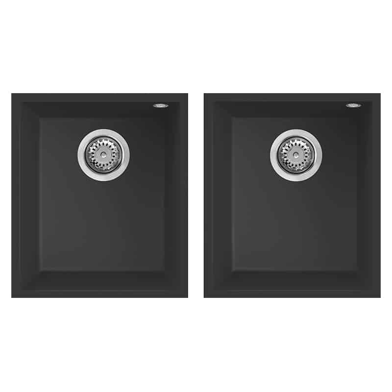 foto del prodotto lavello elleci incasso 2 vasche 38x44 quadra 200 sottotop granitek nero lgq20040bso