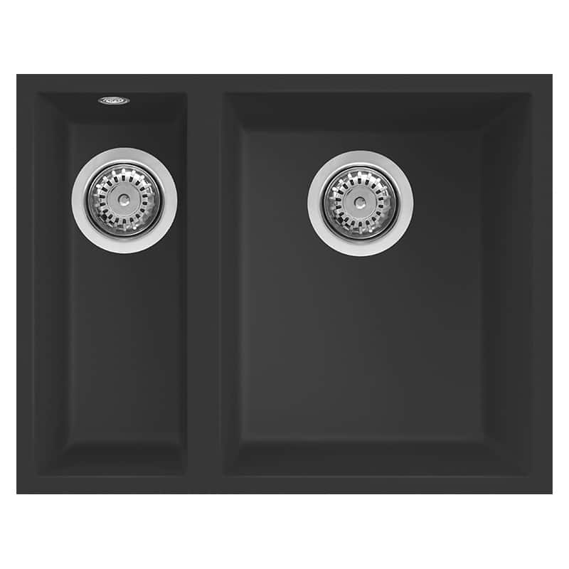 foto del prodotto lavello elleci incasso 2 vasche 56x44 quadra 150 sottotop granitek nero lgq15040bso