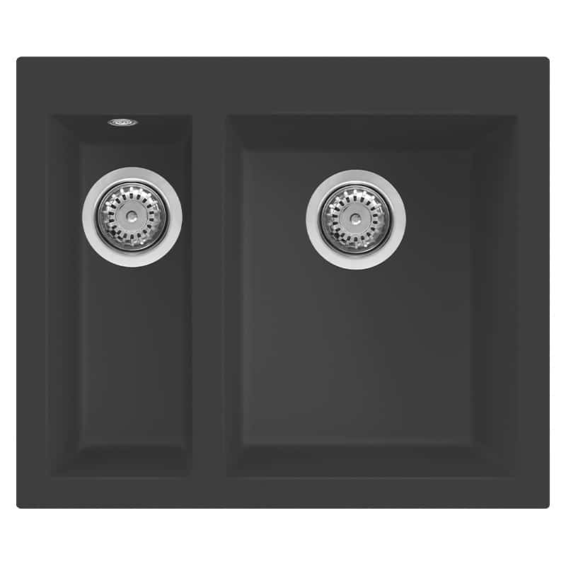 foto del prodotto lavello elleci incasso 2 vasche 59x50 quadra 150 granitek antracite lgq15059