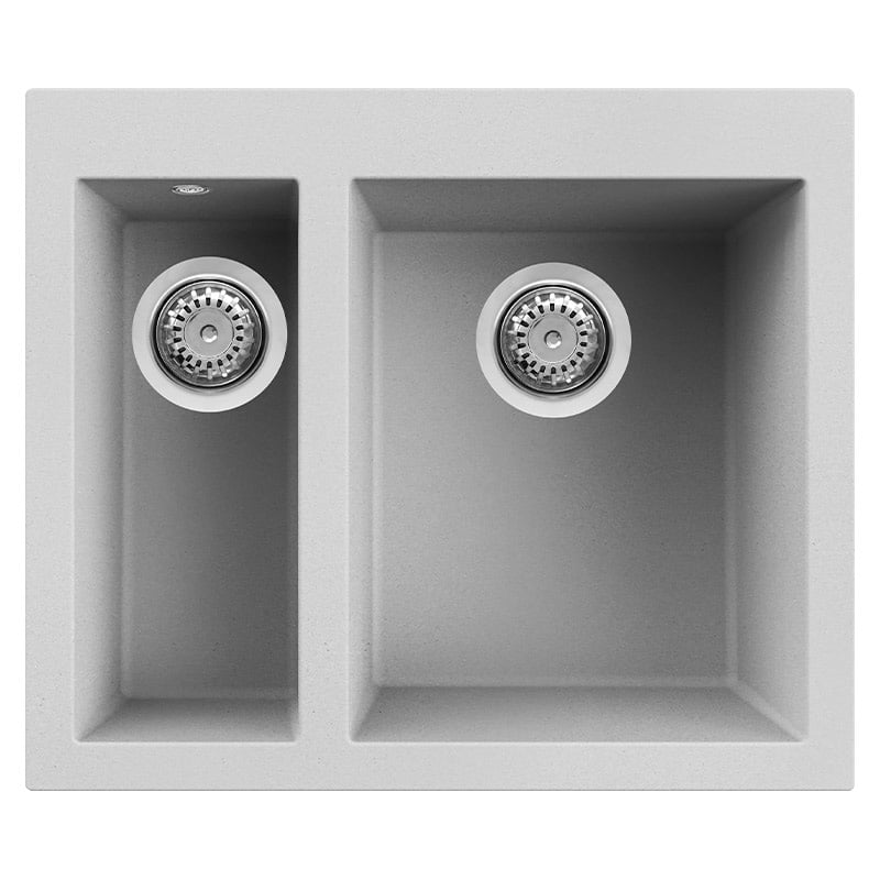 foto del prodotto lavello elleci incasso 2 vasche 59x50 quadra 150 metaltek grigio aluminium lmq15079