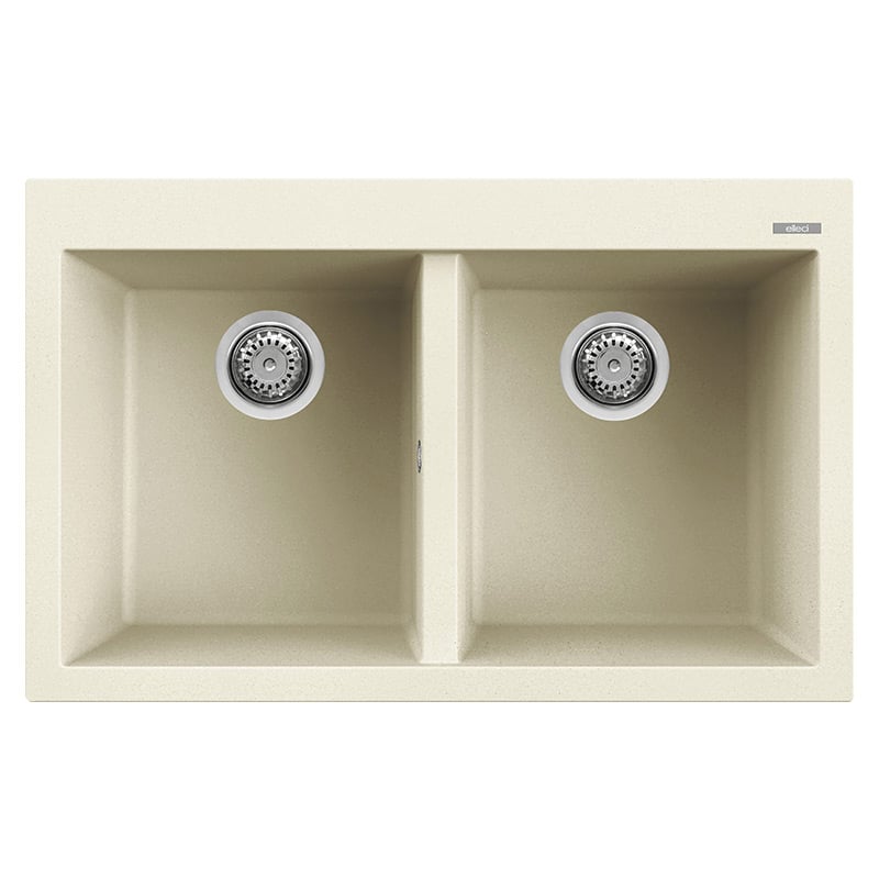 foto del prodotto lavello elleci incasso 2 vasche 79x50 quadra 350 granitek bianco antico lgq35062