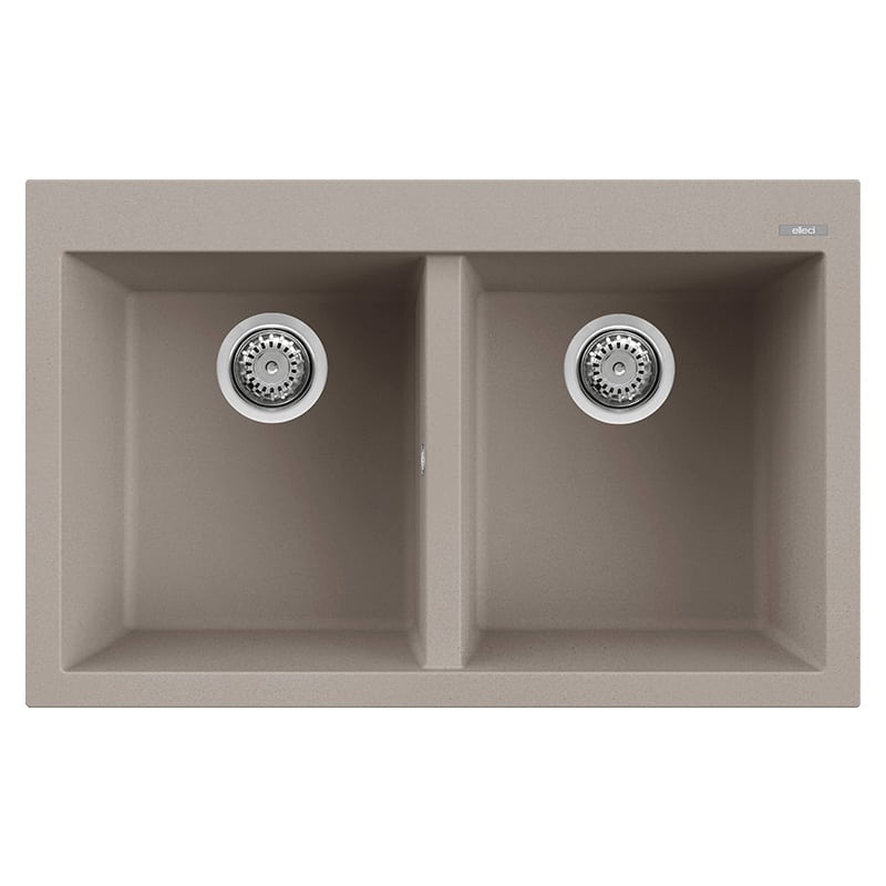 foto del prodotto lavello elleci incasso 2 vasche 79x50 quadra 350 granitek grigio tortora lgq35043