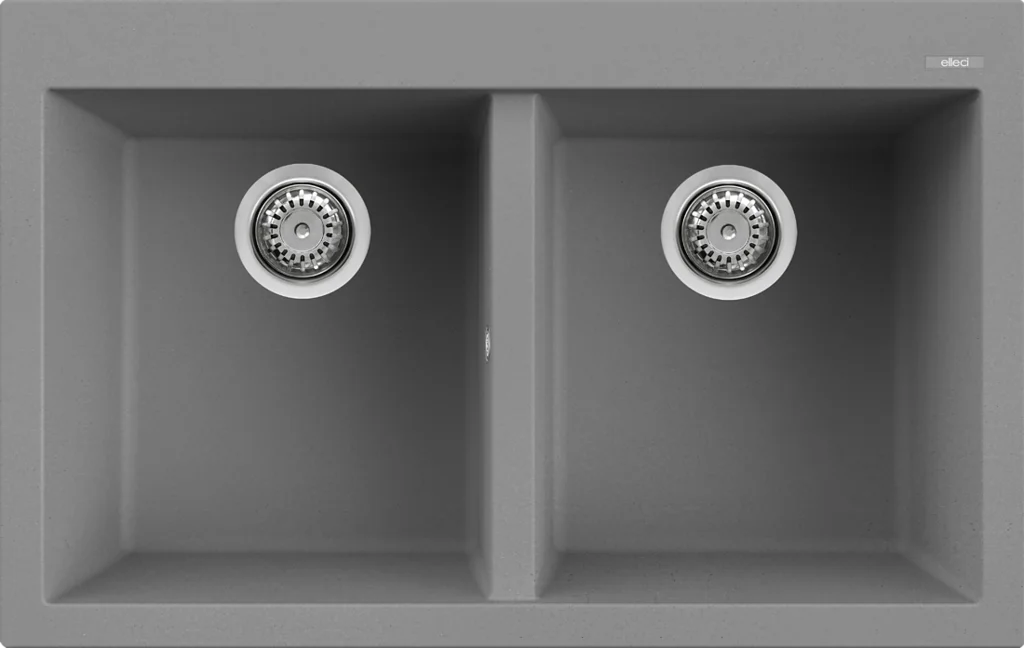 foto del prodotto lavello elleci incasso 2 vasche 79x50 quadra 350 metaltek grigio titanium lmq35073