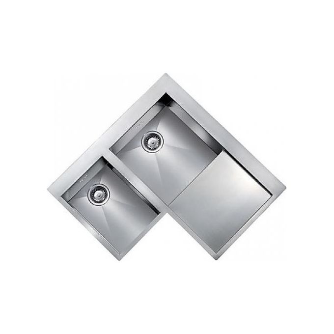 foto del prodotto lavello filoquadra mix ad angolo 2 vasche sinistre gocciolatoio acciaio inox