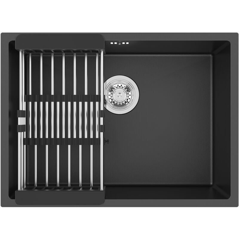 foto del prodotto lavello in acciaio inox 60 x 44 cm, lavello per basi da 65 cm, lavello in acciaio inox, con scolapiatti, antracite auralum max