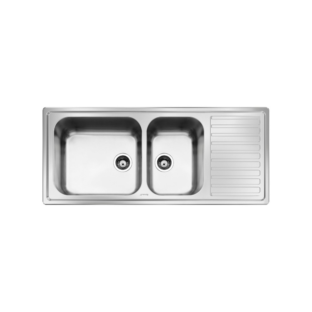 foto del prodotto lavello incasso 2 vasche e gocciolatoio destro 116x50 smeg lg116d2 inox spazzolato