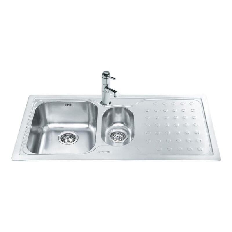 foto del prodotto lavello incasso 2 vasche gocciolatoio destro 100x50 smeg lv100d3 inox