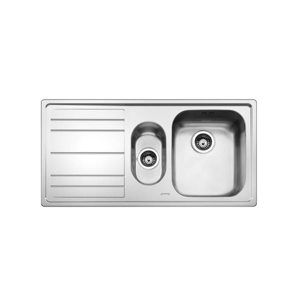 foto del prodotto lavello incasso semifilo 2 vasche e gocciolatoio sinistro 100x50 smeg le102s2 inox spazzolato