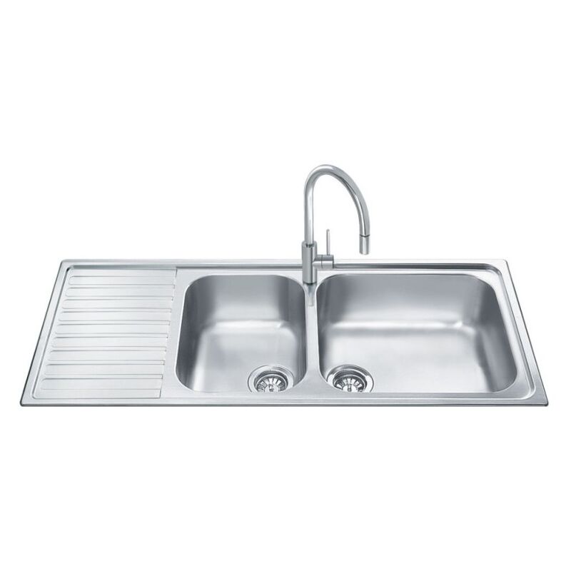 foto del prodotto lavello incasso semifilo 2 vasche e gocciolatoio sinistro 116x50 smeg lgm116s inox