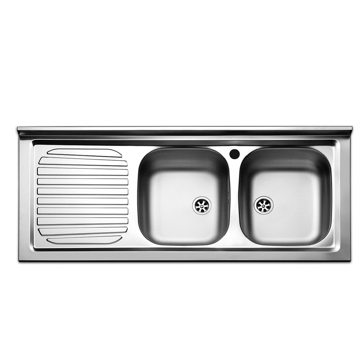 foto del prodotto lavello inox 120 cm da mobile cromato gocciolatoio a sinistra