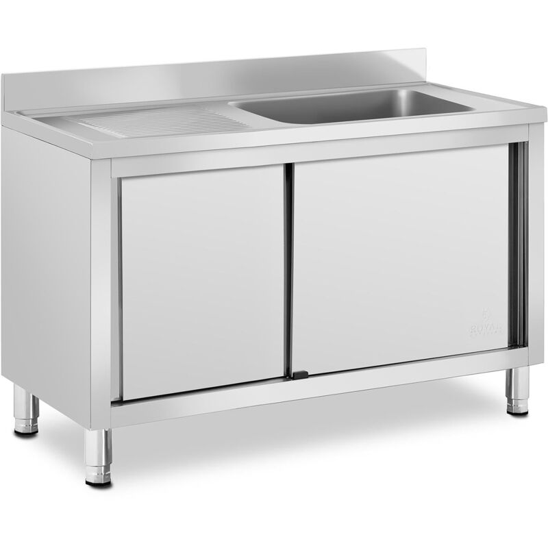 foto del prodotto lavello inox professionale su mobile basso con lavello inox 1 vasca 500 x 400 x 260 mm, altezza alzatina 100 mm, piedini regolabili 140005020