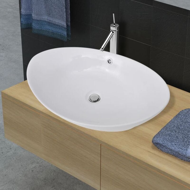foto del prodotto lavello ovale in ceramica di lusso con troppopieno elegante vari colori colore bianco