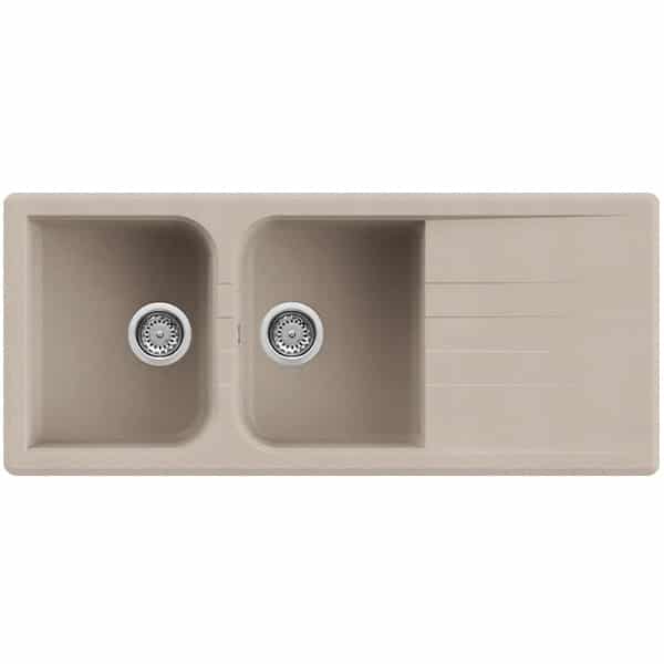 foto del prodotto lavello quareco incasso 2 vasche con gocciolatoio 116x50 prime 116 granito avena qlp116av
