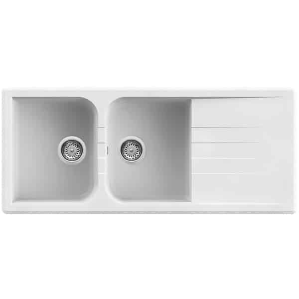 foto del prodotto lavello quareco incasso 2 vasche con gocciolatoio 116x50 prime 116 granito bianco qlp116bi