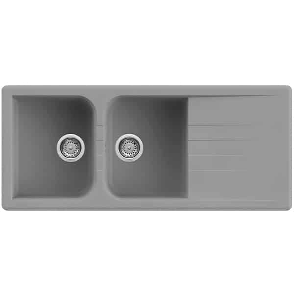 foto del prodotto lavello quareco incasso 2 vasche con gocciolatoio 116x50 prime 116 granito grigio qlp116gr