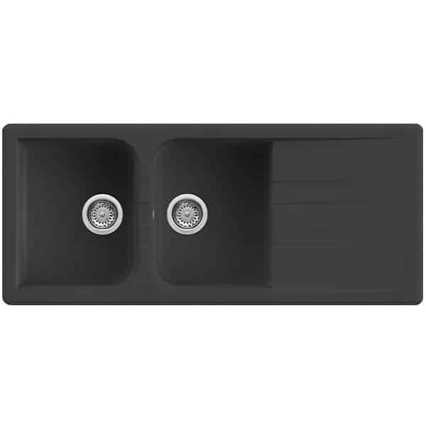 foto del prodotto lavello quareco incasso 2 vasche con gocciolatoio 116x50 prime 116 granito nero qlp116ne