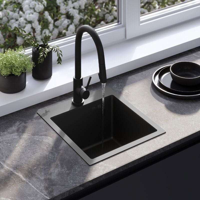 foto del prodotto lavello rea leo 40 black rubinetto da cucina fresh black
