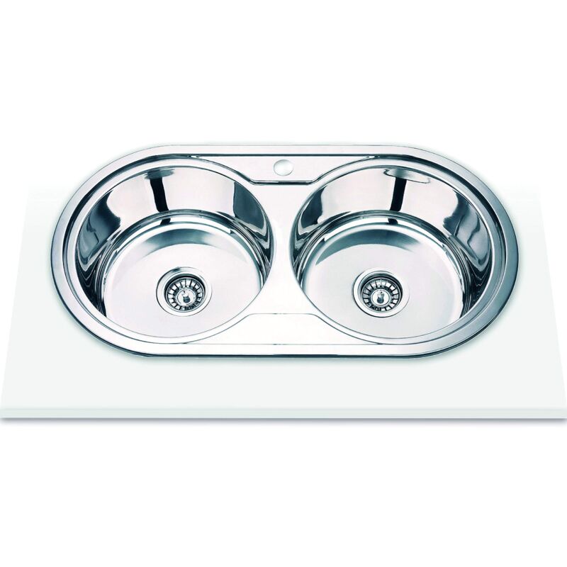 foto del prodotto lavello sopra piano modello nome c lavello da incasso 2 secchi rotondi lavello da cucina con foro per rubinetto, larghezza 80 cm finitura in