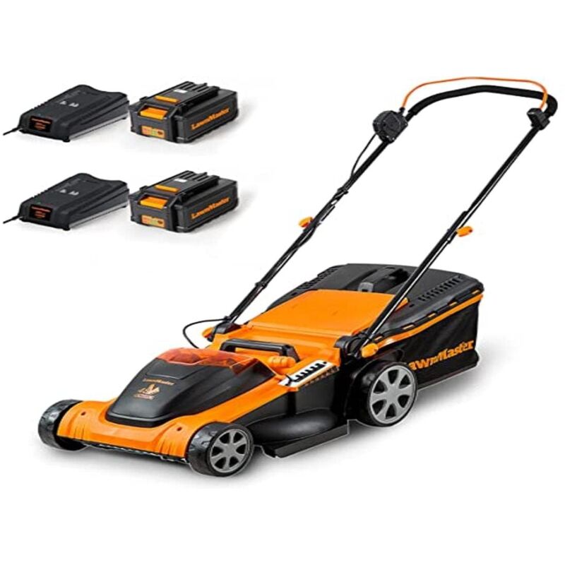 foto del prodotto lawnmaster clmf4841e tagliaerba senza filo 48v max 2x24v 4.0ah batteria, 41cm fino a 450m , altezza di taglio a 6 livelli 22 72mm, capacit di