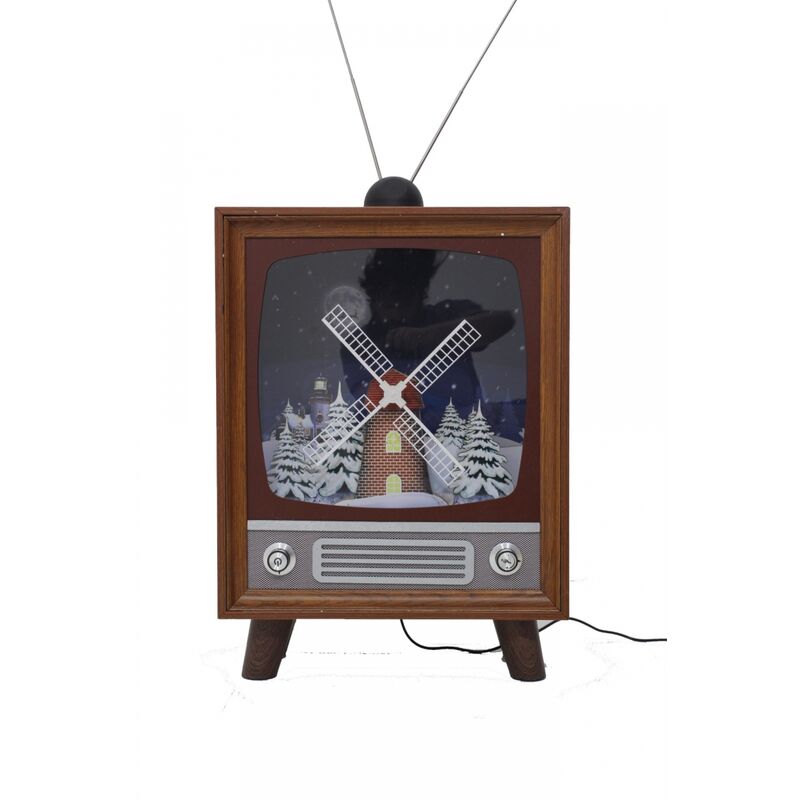 immagine 0 del prodotto lcd decoro di natale retro tv con mulino a vento e neve musicale 220v