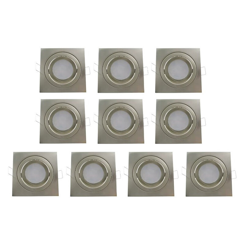 foto del prodotto leclubled set di 10 supporti per faretti da incasso quadrati orientabili alluminio spazzolato senza presa