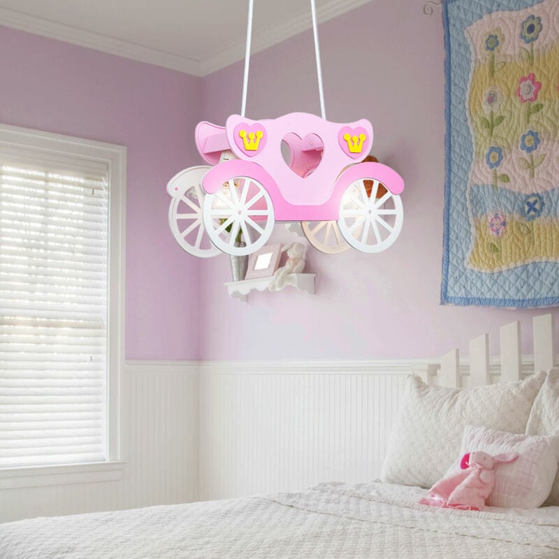 foto del prodotto led 19 watt plafoniera per bambini ragazza appesa rosa chiaro carrozza principessa camera per bambini