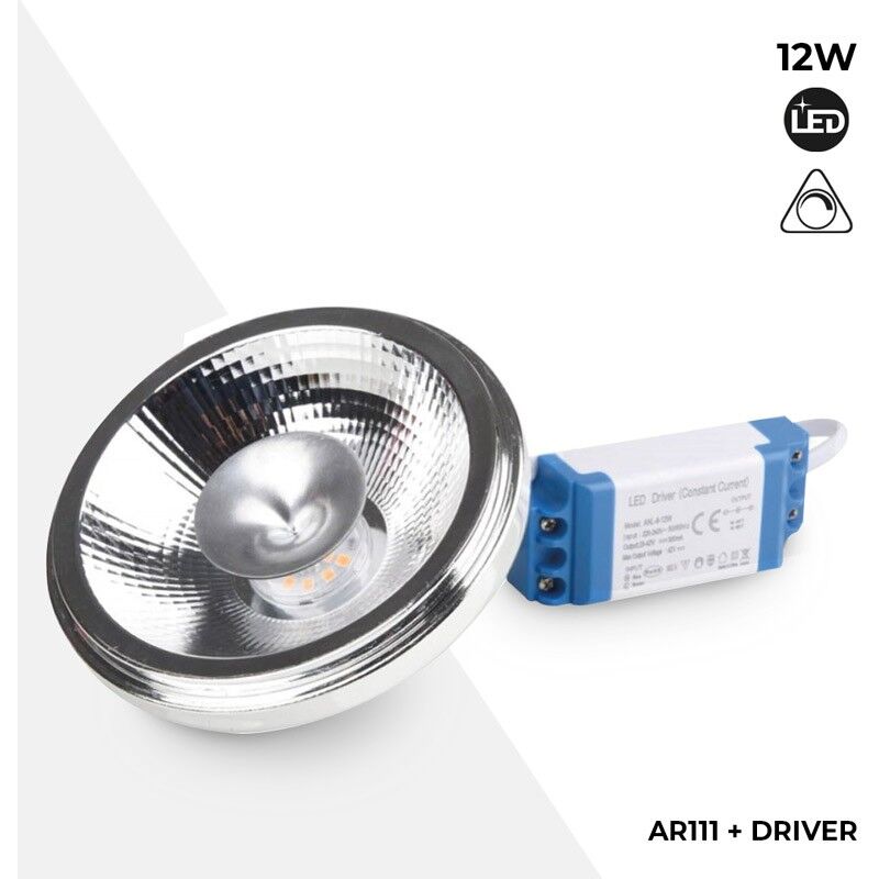 foto del prodotto led ar111 12w dimmerabile 12 driver esterno 3000k bianco caldo