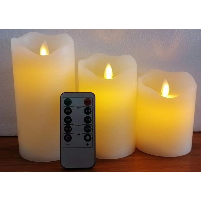 foto del prodotto led candles avorio gioco di 3 vere pilastri di cera con controllo a 3 flame a led decorativo a led a fuoco jandei